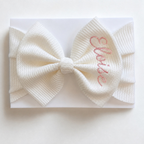 Monogram Baby Bow Headband: Embroidered Name, Soft Waffle Knit