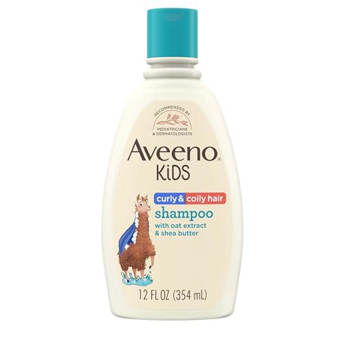 Aveeno Kids Curly & Coily Hair Shampoo, 12 fl. oz | Hydrating Shampoo for Type 3 & 4 Hair, For Sensitive Scalps, Oat Extract & Shea Butter, No Added Parabens