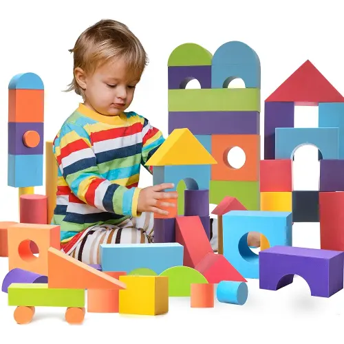 Set of 34 Jumbo Large Foam Blocks for Toddlers - Stacking Soft Blocks for Kids with Shapes & Colors Learning - Construction Building Preschool Toys - Giant Foam Blocks for Daycare Toddlers 3-5 & Above