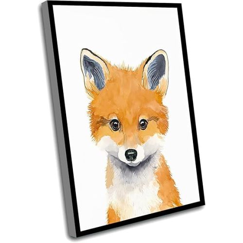 Antique Wall Decor,Baby Room Decoration,Fox Painting,Nursery Fox Print,Animal Paintings,Nursery Decor,Woodland Nursery,Childrens Wall Decor,Kids Art Print,Neutral Nursery,16x24 Inch Framed Wall Art
