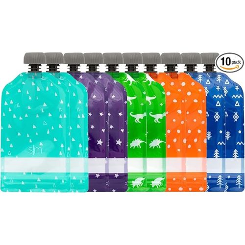 Simple Modern Reusable Baby Food Pouches for Toddlers | BPA Free Plastic, Food Safe, Freezer Safe | Refillable for Applesauce Yogurt & Puree Squeeze Pouch | 10 pack | 5oz | Assorted