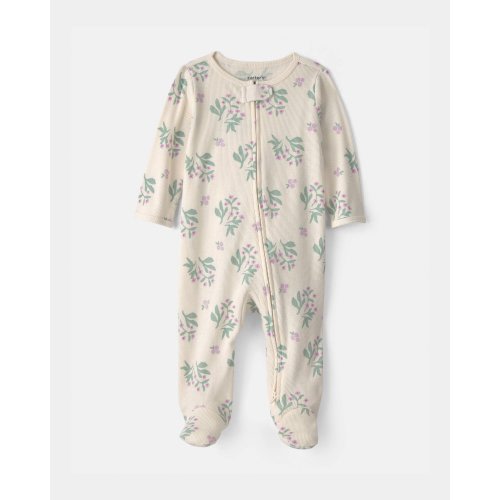 Baby Girl Floral Cotton 2-Way Zip Sleep & Play Pajamas - Cream