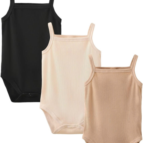 OPAWO Sleeveless Onsies for Baby Girl Bodysuits 3 Pack Neutral Baby Clothes Summer Spaghetti Strap Tank Top Onsies Undershirt