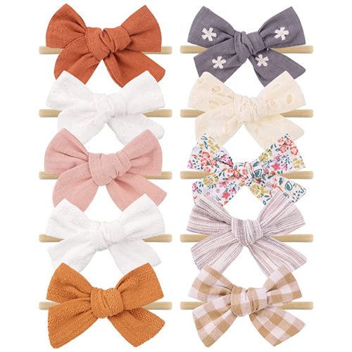 doboi 10PCS Baby Girls Headbands Hair Bows Nylon Linen Hairbands Handmade Hair Accessories for Newborn Infant Toddlers Little Girl and Kids 3.5Inches