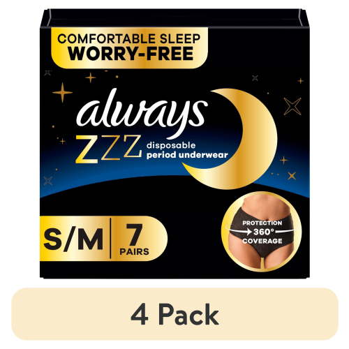 (4 pack) Always ZZZ Overnight Disposable Period Underwear Size S-M, 7 Count