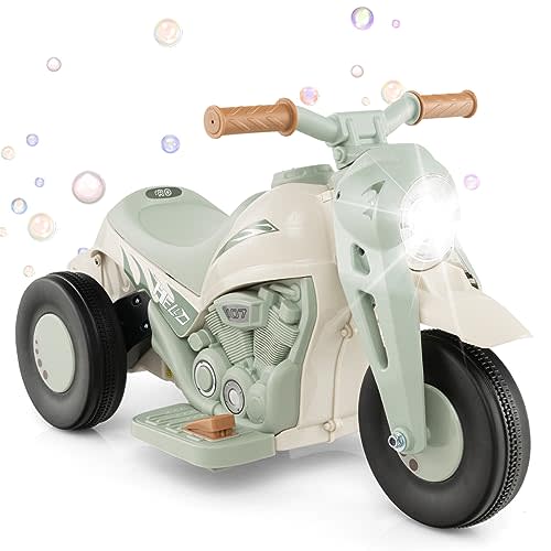 Honey Joy Ride On Motorcycle,6V Toddler Motorcycle with Bubble Maker,LED Light,Music,Foot Pedal,Forward/Backward,3-Wheel Battery Powered Electric Motorcycle for Kids,Gift for Boys Girls (Beige)