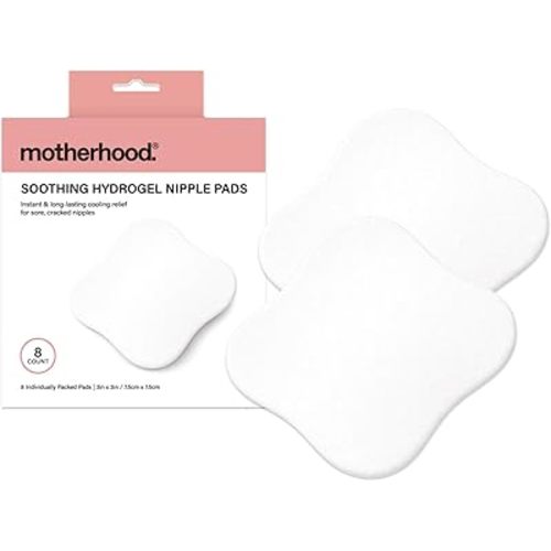 Motherhood Collection Hydrogel Nipple Pads for Breastfeeding – Cooling Relief for Sore, Cracked Nipples, Soothing & Protective Gel Pads, Individually Wrapped, 8 Count