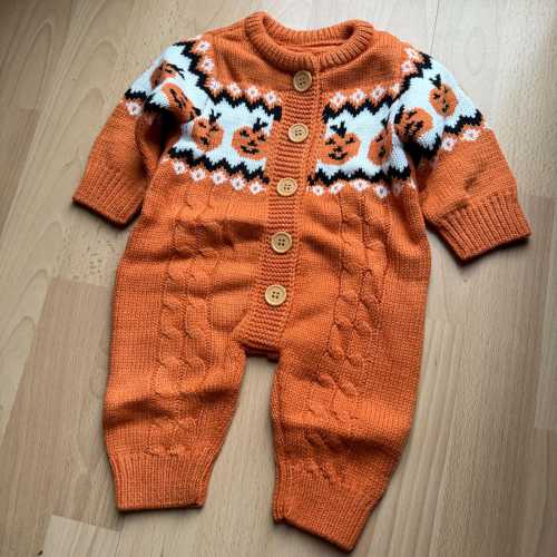 Same day dispatch My first Halloween knitted jumpsuit unisex for babies pumpkin patch theme