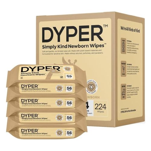 DYPER Newborn Baby Wipes | 99.9% Water Wipes | Fragrance Free | Unscented | 4 Pack, 224 Wipes