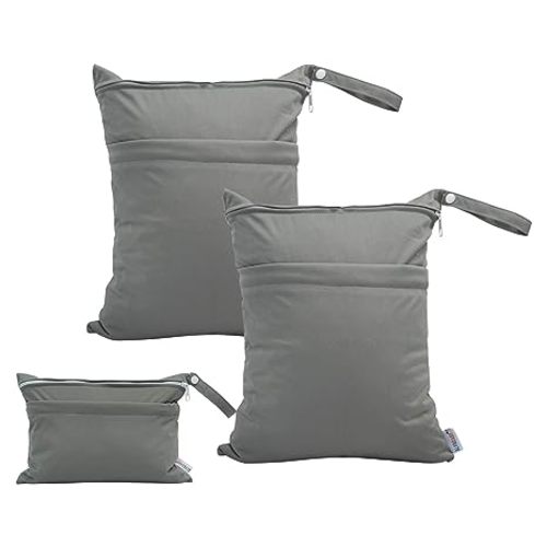 ALVABABY 3pcs Baby Cloth Diaper Wet/Dry Bags|Waterproof Reusable with Two Pockets|Travel, Beach, Pool, Daycare, Soiled Baby Items,Yoga，Gym Bag for Swimsuits or Wet Clothes 3L-B29