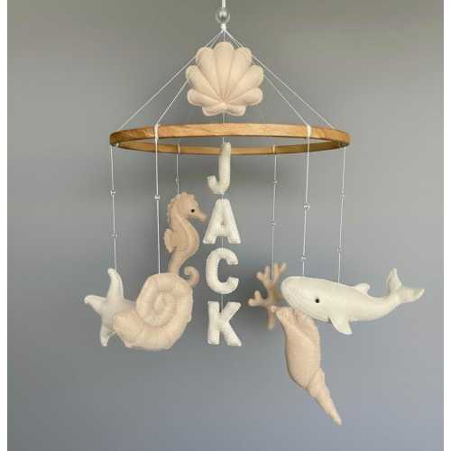 Baby Mobile Ocean Baby Shower Gift Sea World Cot Mobile Coastal Nursery Mobile Sea Creatures and Sea Animals Nautical Seashell Cot Mobile