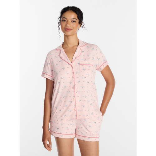 Joyspun Women's Dreamy Soft Collection Notch Collar Top and Shorts Pajama Set, 2-Piece, Sizes XS-3X