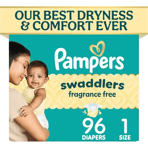 Pampers Swaddlers Diapers, Size 1 (8-14 lbs), 96 Count, Fragrance Free, Hypoallergenic, Absorbent, Pediatrician Recommended, Skin Safe