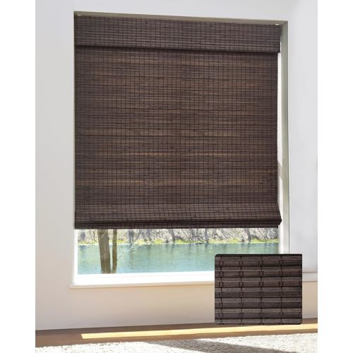 Cordless Bamboo Roman Shades for Windows, Blinds Size (29.5" W ×64" H) Colour (BDP-Espresso)