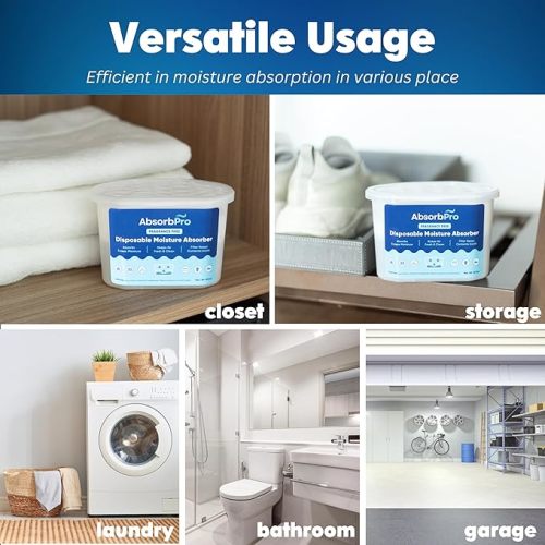 Moisture Absorber Tub Fragrance Free - 6-Pack - 10.5 oz Unscented Disposable Odor Eliminator Box & Dehumidifier for Garage, Home, Kitchen, Bedroom, Bathroom, Closet, Cars, and Boats