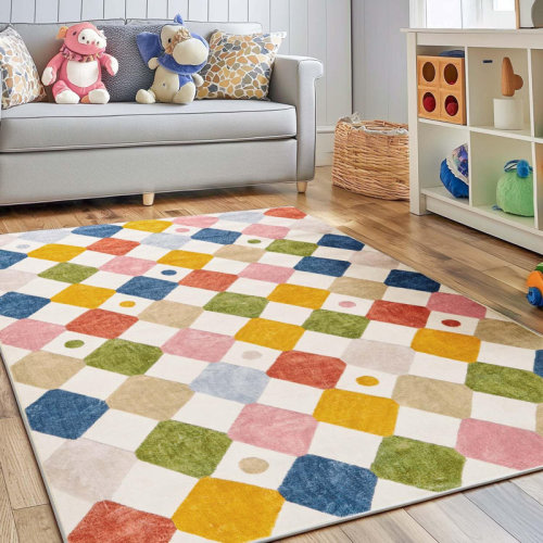 George Oliver Modern Diamond Circus Washable Round Rug | Wayfair