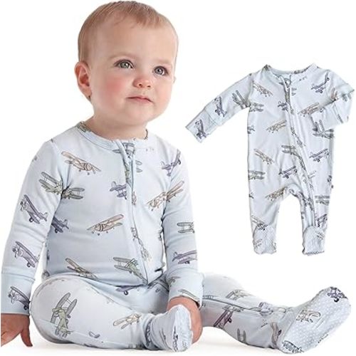 Caden Lane Zippered Baby Footie Pajamas, Soft Onesie Bodysuit with Feet & Double Zipper for Easy Diaper Change, Infant, and Toddler Footed One-Piece Jumpsuit, First Class, 0-3 Months