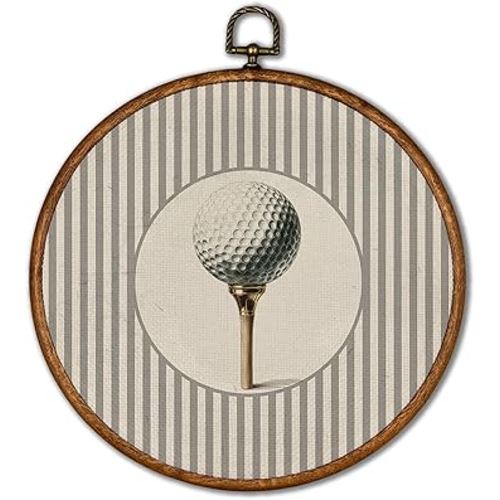 KSDUT Vintage Golf Ball Wall Art Decor - Retro Sports Trendy Wall Art Canvas Frame Hanging Prints, Nursery Sports Gallery Round Artwork Decor for Boys Room Home Decorations 10"x10"