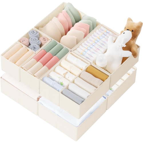 Drawer Organizer Clothes, 10 Pack Dresser Organizer for Baby Clothes, Underwear, Sock- Foldable Closet Organization and Storage Dividers Bins for Nursery, Bedroom (Beige)