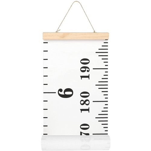 Mibote Baby Growth Height Chart Handing Ruler Wall Decor for Kids, Canvas Removable Height Growth Chart 79" x 7.9" (Black & White)