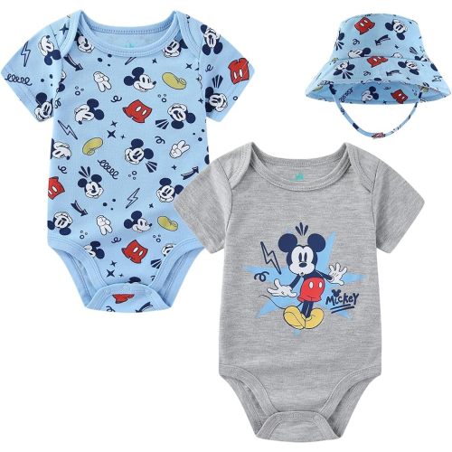 Disney Mickey Mouse Baby Boys 2 Pack Bodysuit with Bucket Hat for Newborn and Infant