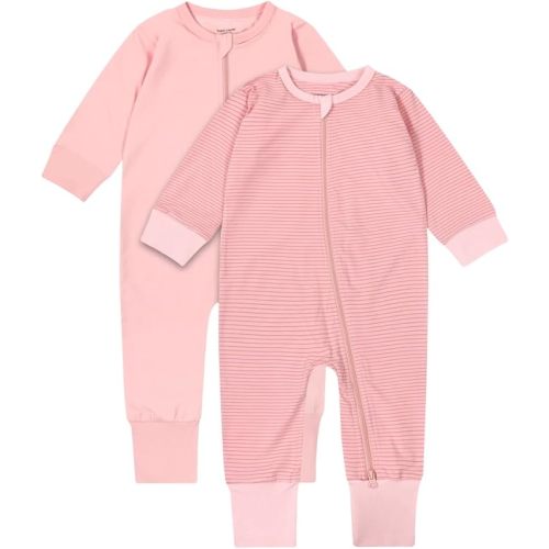 Teach Leanbh Baby Boys Girls 2-Pack Footless Pajamas Cotton 2 Way Zipper Long Sleeve Romper Jumpsuit Sleep and Play
