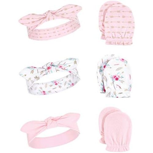 Little Treasure Baby Girls' Cotton Headband and Scratch Mitten Set
