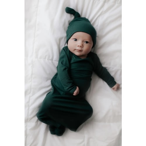 Forest Green Knotted Newborn Baby Gown