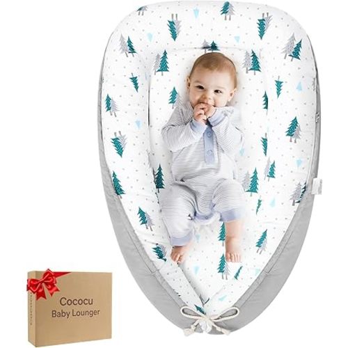 Baby Lounger for Supervised Awake Time – Portable Baby Cushion with Removable Cover for Newborns & Infants, Foldable Lounger for Play, Interaction & Tummy-Time, Home & Travel(Tree)