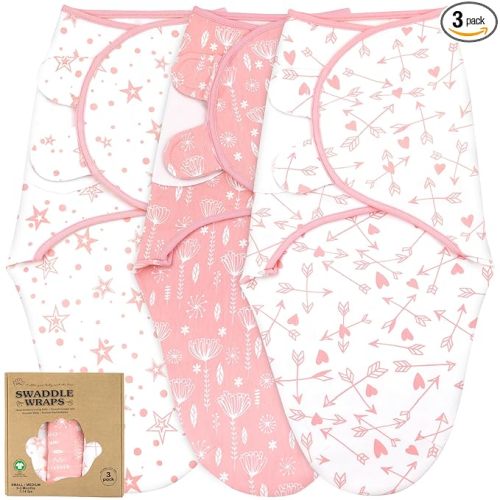 Bublo Baby Organic Preemie Swaddles 4-7 lbs - 3-Pack Premature Babies Swaddle Sleep Sack - Premature Infant Sleeping Sack - Easy Adjustable Baby Swaddle Blanket Wrap Boy Girl (Rose Pink)