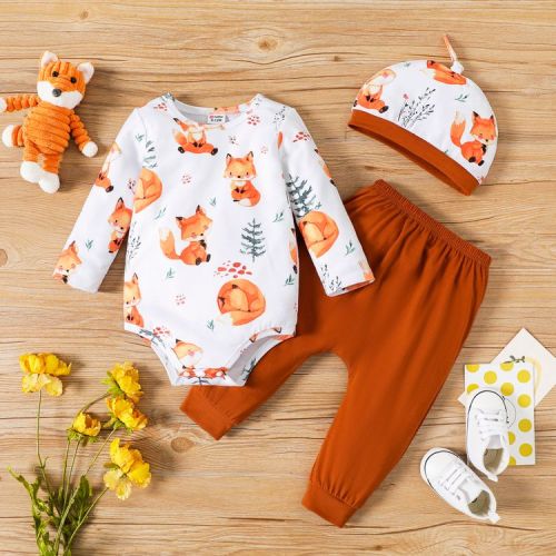 Baby Boy/Girl Cartoon Fox Pattern Spliced Overalls
