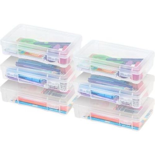 IRIS USA Pencil Case Box Storage Organizer for Beads, Pens, and Art Supplies, Clear, Medium, 6 Pack