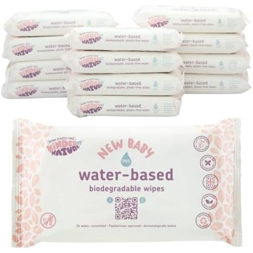 Kinder by Nature Water-Based Baby Wipes - 672 Count (12 packs of 56) -Unscented and Hypoallergenic - 99% water - 100% biodegradable - Plastic-Free Baby Wipes