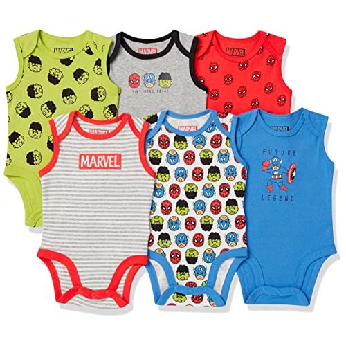 Amazon Essentials Disney | Marvel | Star Wars Baby Boys' Sleeveless Bodysuits, Pack of 6