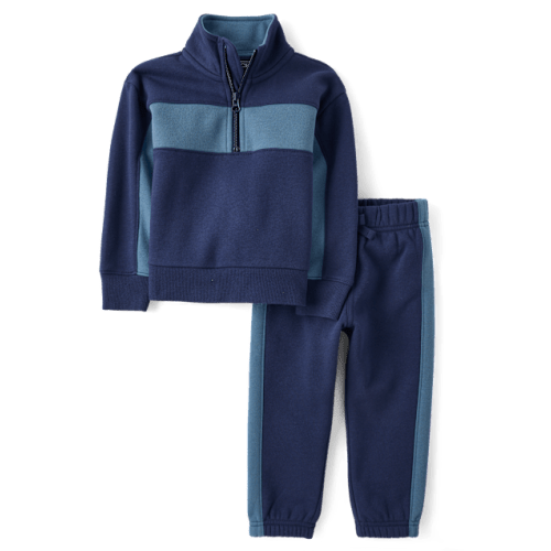 Baby And Toddler Boys Colorblock Premium Fleece 2-Piece Outfit Set - Blue