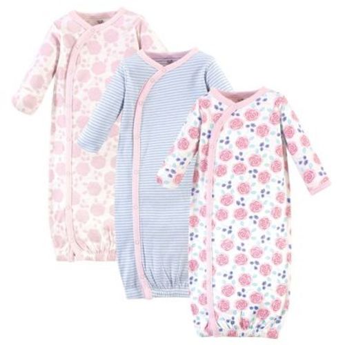 Touched by Nature Baby Girls Organic Cotton Side-Closure Snap Long-Sleeve Gowns 3pk, Pink Rose, 0-6 Months