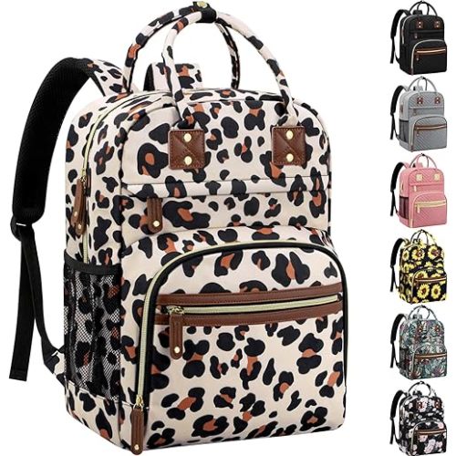 Tenot Diaper Bag Backpack for Women with Insulated Pockets Leopard