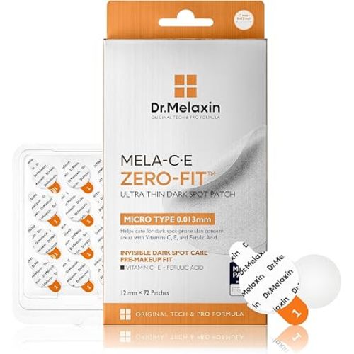 Dr.Melaxin Mela-C·E ZERO-FIT Invisible Ultra Thin Pimple Patches for Face, 0.013mm Post-Blemish Spot Stickers for Red Marks & Skin Tone with Vitamin C, E & Ferulic Acid, Korean Skincare, 72 Count