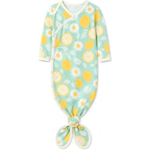 Copper Pearl Baby Gown - Knotted Newborn Sleepers for Baby Boy and Girl, Soft Stretchy Long Sleeve Infant Gowns with Bottom Tie and Hand Mittens, Perfect Hospital Coming Home Outfit (Lemon)
