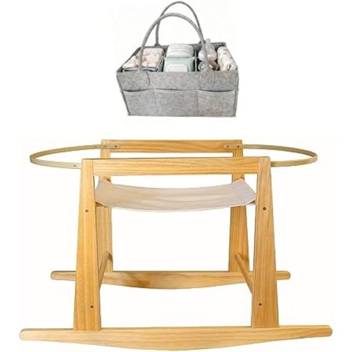 Moisés - Soporte para pañales incluido - En madera de pino maciza, 20.5 pulgadas de altura - Bassinet Rocker con freno de tapón - Soporte mecedor portátil para guardería y bebés recién nacidos - Cesta