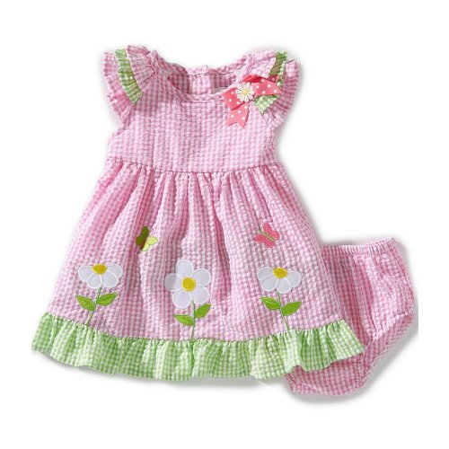 Rare Editions Baby Girls Flutter-Sleeve Gingham-Printed Daisy-Appliqued Fit-And-Flare Dress