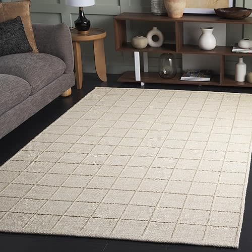 SAFAVIEH Natura Collection Area Rug - 4' x 6', Beige, Handmade Wool, Geometric Grid Pattern, Ideal for Living Room, Bedroom, Home Office, Dining Space (NAT785B-4)