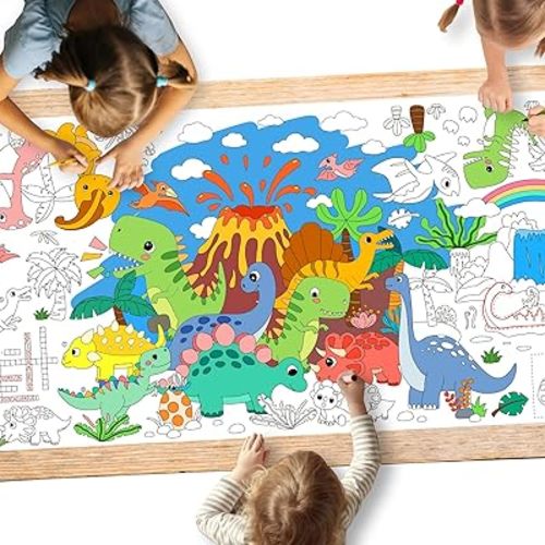 Dinosaur Party Giant Coloring Poster - 31.5X 72 Inches - Versatile Classroom Wall Décor & Birthday Activity - Dinosaur Poster or Table Cover for School Parties and Special Events