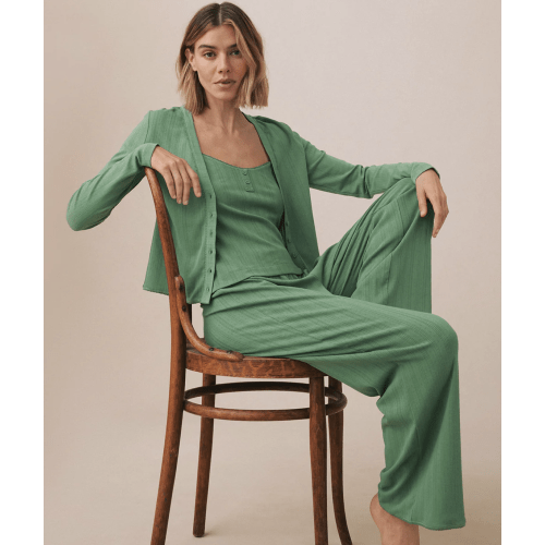 Pointelle Cardigan Three-Piece Set in Comfrey