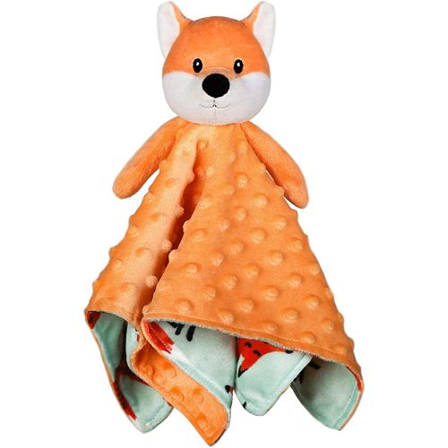 BORITAR Christmas Fox Baby Security Blanket Soft Minky Dot Fabric Lovey Blanket with Cute Woodland Pattern Backing Stuffed Plush Cuddle for Newborn Infant Gifts Orange 14 Inch