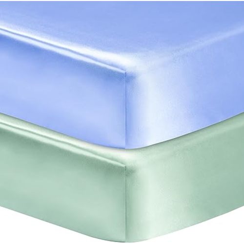 2 Pack Satin Soft Crib Sheet for Baby with Sensitive Hair Silky Baby Mattress Sheet Blue and Green Unisex 52’’x28’’x8’’ Fitted Sheets