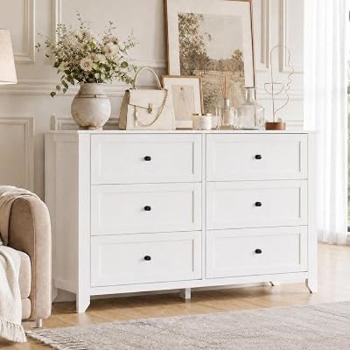 GarveeHome White 6 Drawer Dresser for Bedroom
