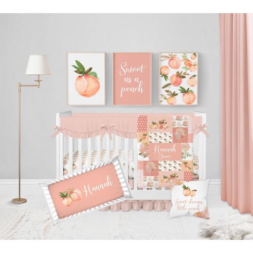 Peach Crib Bedding Set, Baby Girl Crib Bedding Set, Peach Nursery Bedding, Personalized Baby Girl Blanket, Pink Floral Crib Bedding, Coral