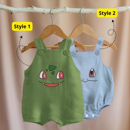 Embroidered Cute PKM Face Baby 12M 18M 24M PKM Dungaree Romper, Linen Romper, Gift For Baby, Personalized Newborn Baby Gift