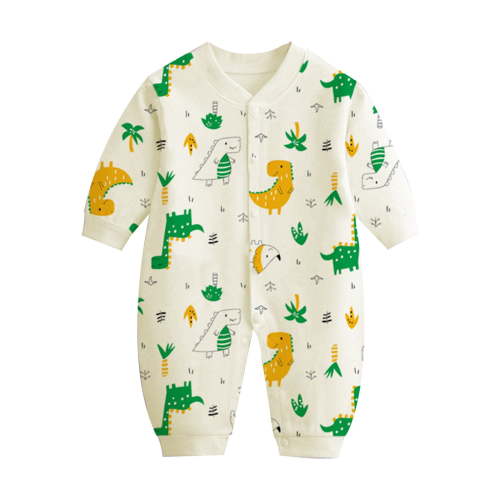 Busydd Baby Boys Girls Cotton Rompers V Neck Long Sleeve Infant Clothes Cute Print Button Down Baby Boy Rompers Unisex Newborn Jumpsuits Overalls 0-12 Months